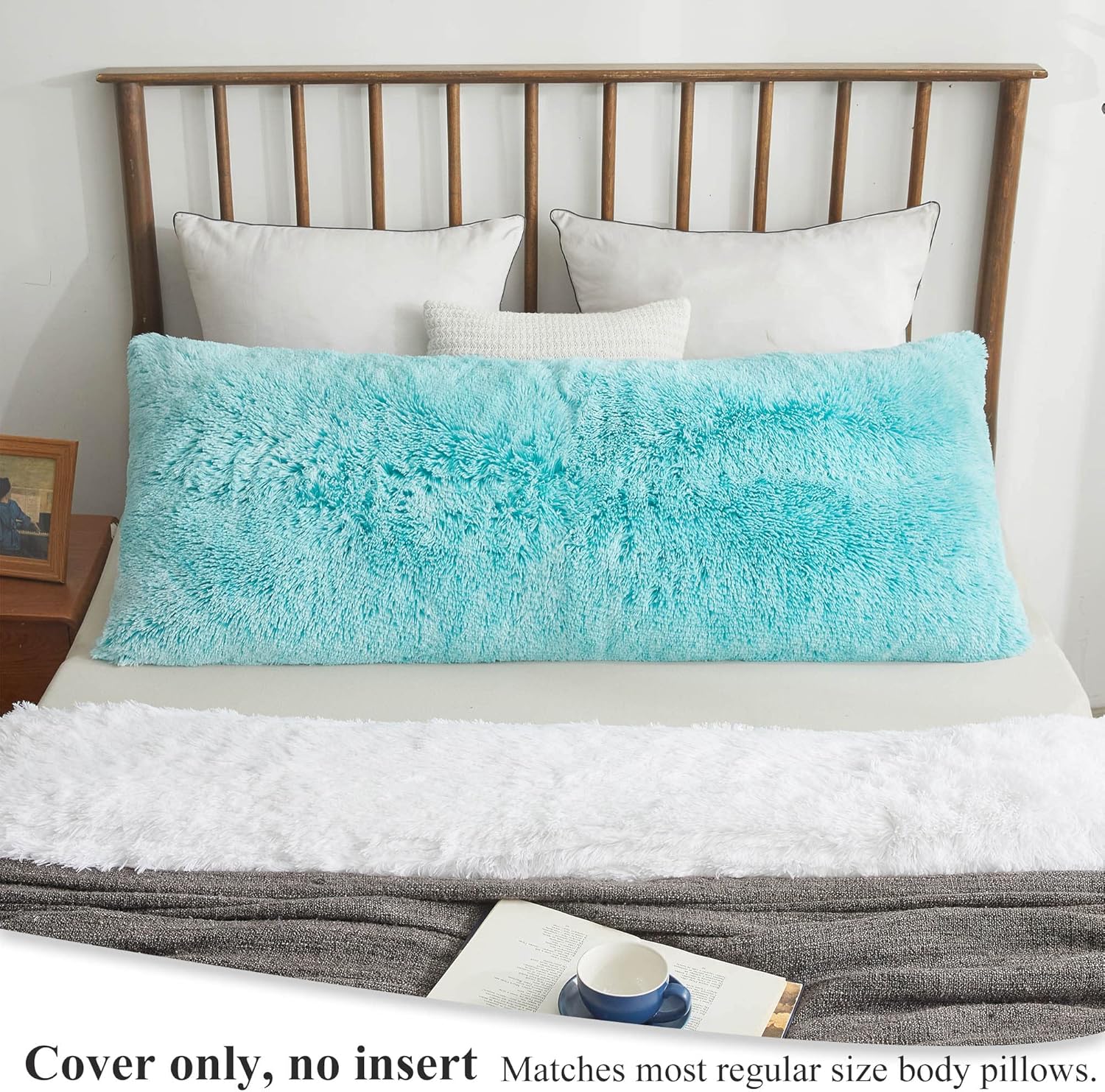 XeGe Cozy 21x54 Long Furry Body Pillow Sham, Plush Fuzzy Faux Fur Body Pillowcase with Zipper, Rectangular Fluffy Pillow Cover for Pregnant Women Side Sleeper, Shaggy Bedding Pillow Aqua Ombre : Home & Kitchen