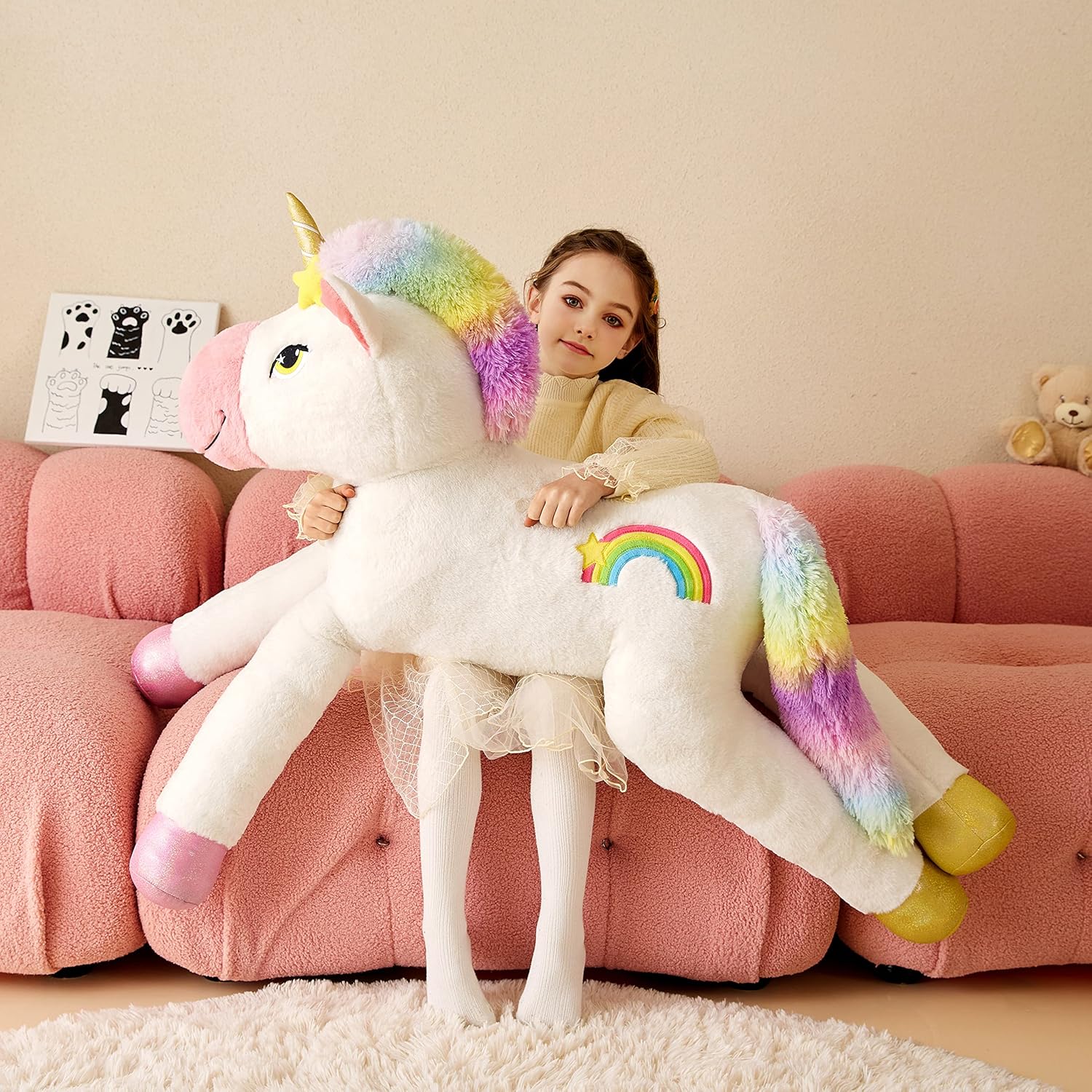 Giant Unicorn Stuffed Animal Plush Soft Toy,51" Large Jumbo Cute Big Size Huge Fluffy Plushie,Birthday Gifts for Kids