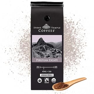Stone Temple Coffees - Peruvian Escape, Ground, Medium Roast, Certified Organic, Fairtrade Coffee 1lb/ 454g Bag