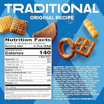 Chex Mix Traditional Original Recipe Snack Mix, Savory Snack Bag, Family Size, 13.5 oz