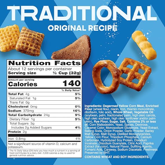 Chex Mix Traditional Original Recipe Snack Mix, Savory Snack Bag, Family Size, 13.5 oz