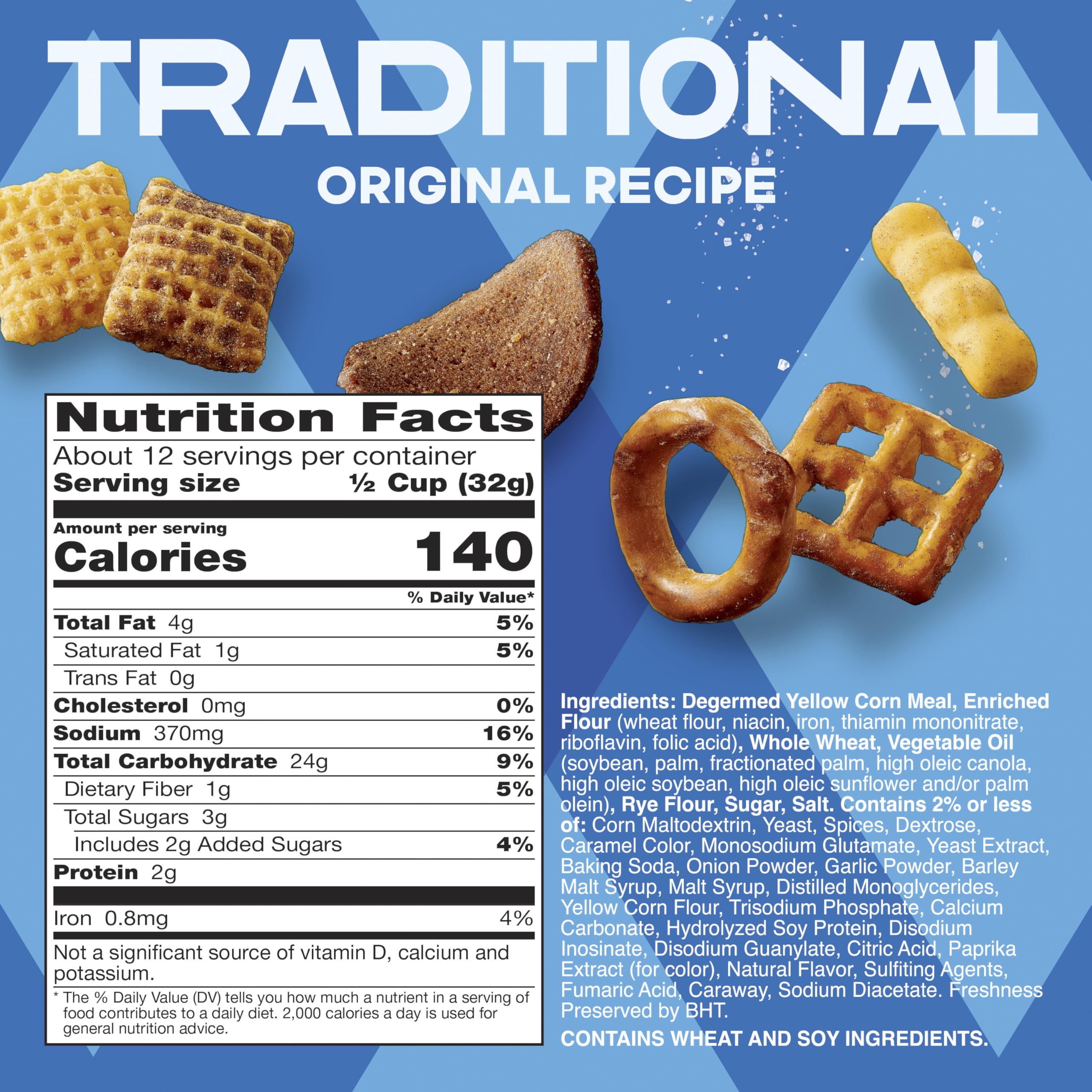 Chex Mix Mezcla tradicional de aperitivos salados, tamaño familiar, 13 onzas