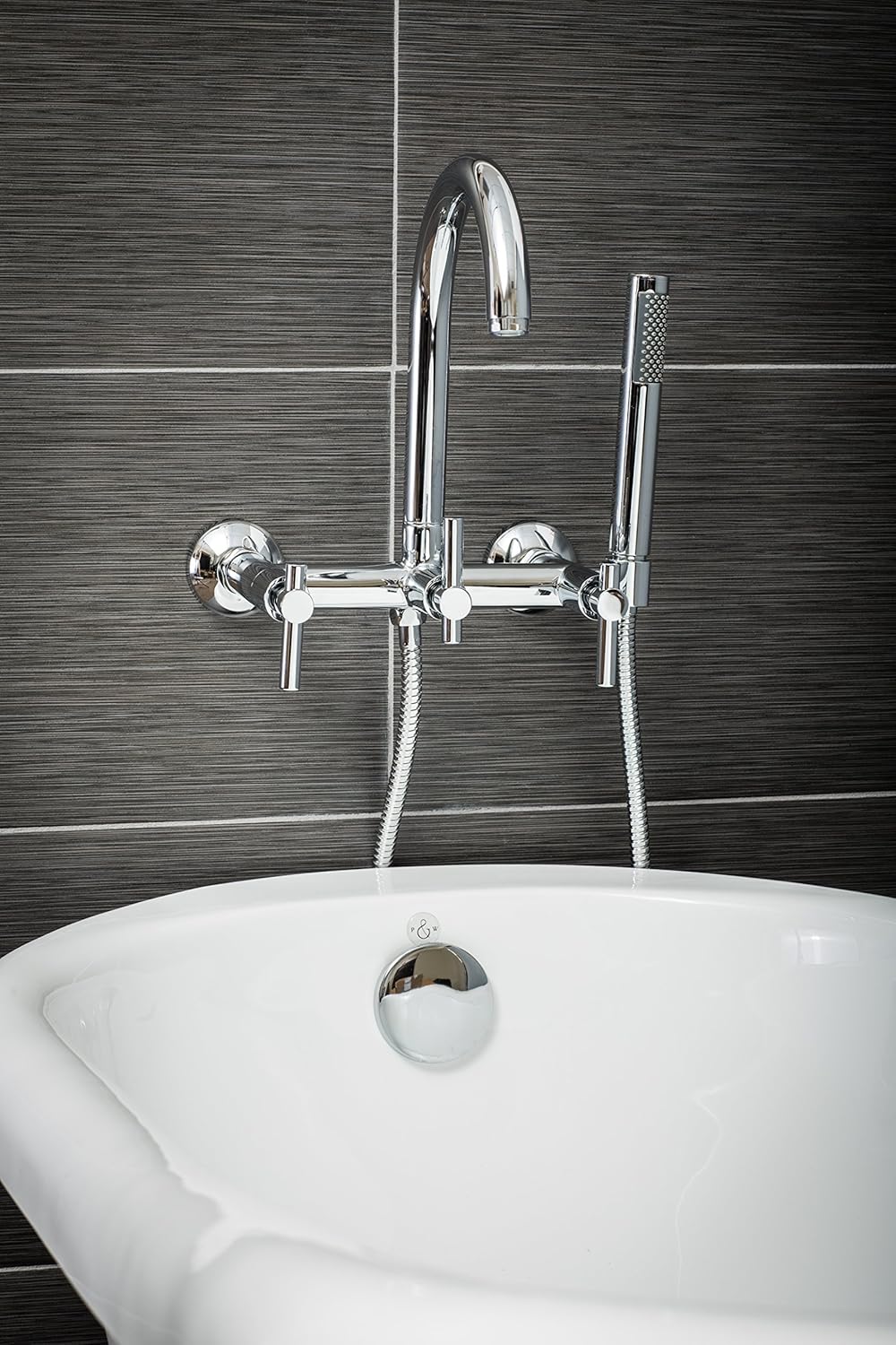 Nеw Prоduсt Luxury Clawfoot Tub or Freestanding Tub Filler Faucet, Modern Design with Wand Style Hand Shower, Wall Mount Installation, Lever Handles, Polished Chrome Finish