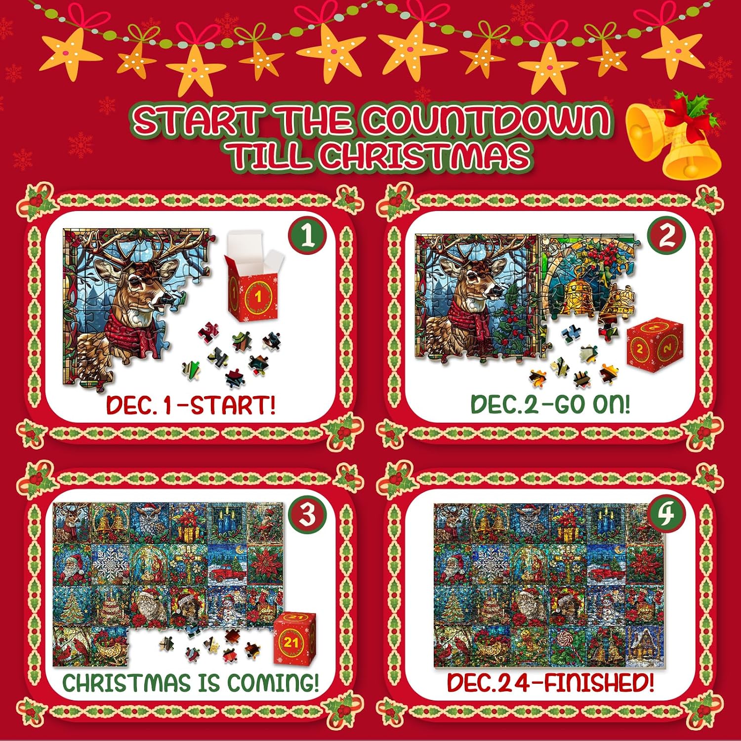 Stained Glass Nativity Advent Calendar Jigsaw Puzzles 1000 Piece for Adults 2026, 24 Days Christmas Countdown Calendar Jigsaw Puzzle Holiday Santa Puzzle for Adult 1000 Piece Gifts for Family Friends image 4