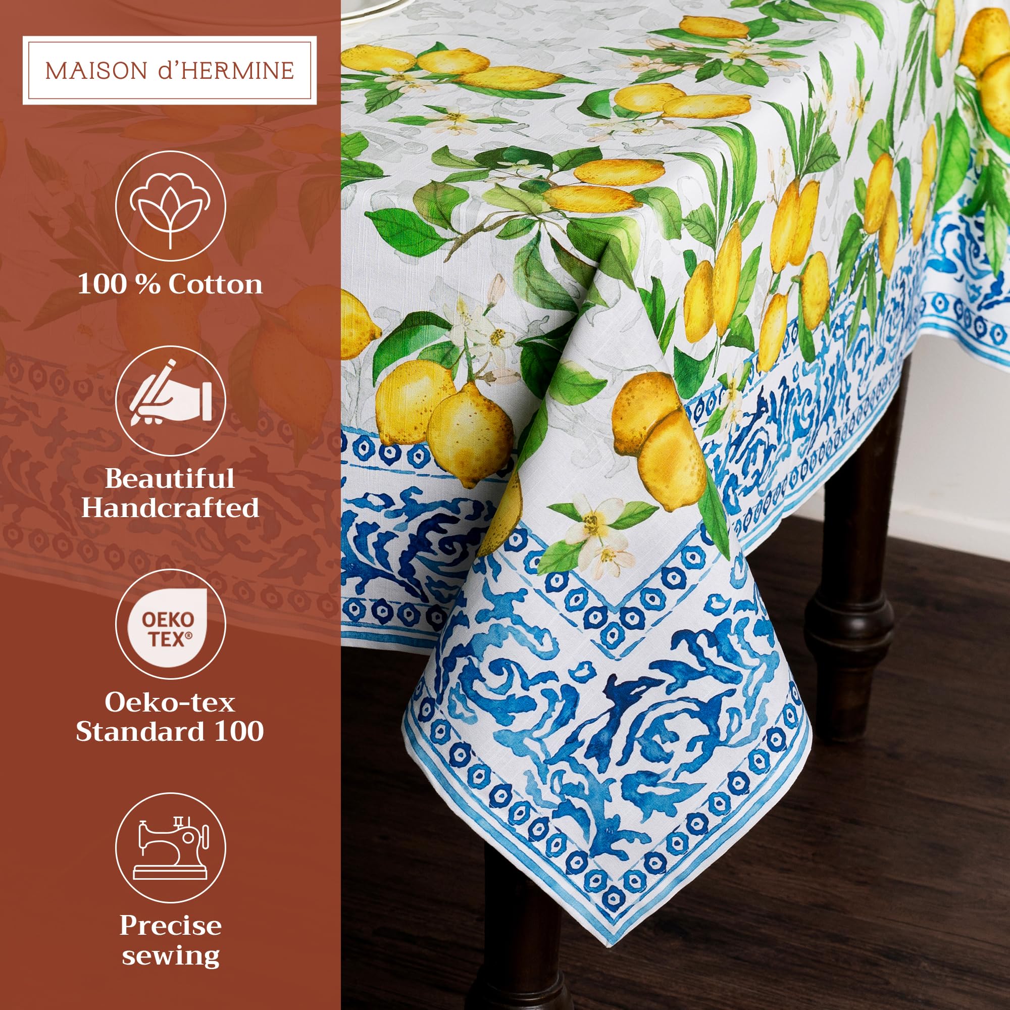 Maison d' Hermine Table Cloth Rectangle Table 100% Cotton 180 cm x 140 cm Tablecloth Reusable Everyday Use for Dining Farmhouse Home Party Festive Gifts for Mothers Day (Cedrat) - Image 2