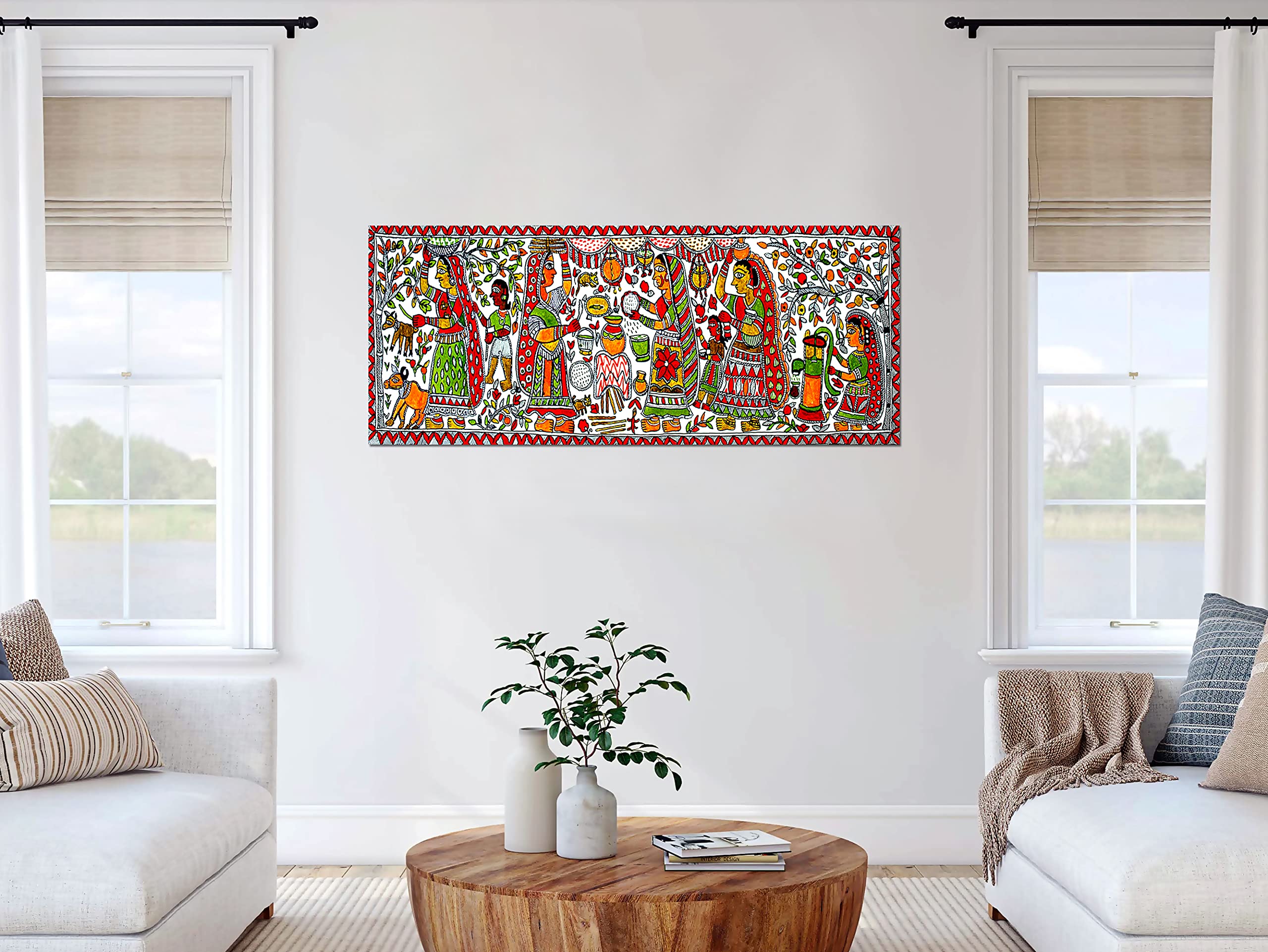 Madhubani Wedding Bells Canvas Art - Home Decor -4 Madhubani Wedding Bells Canvas Art - Home Decor -4