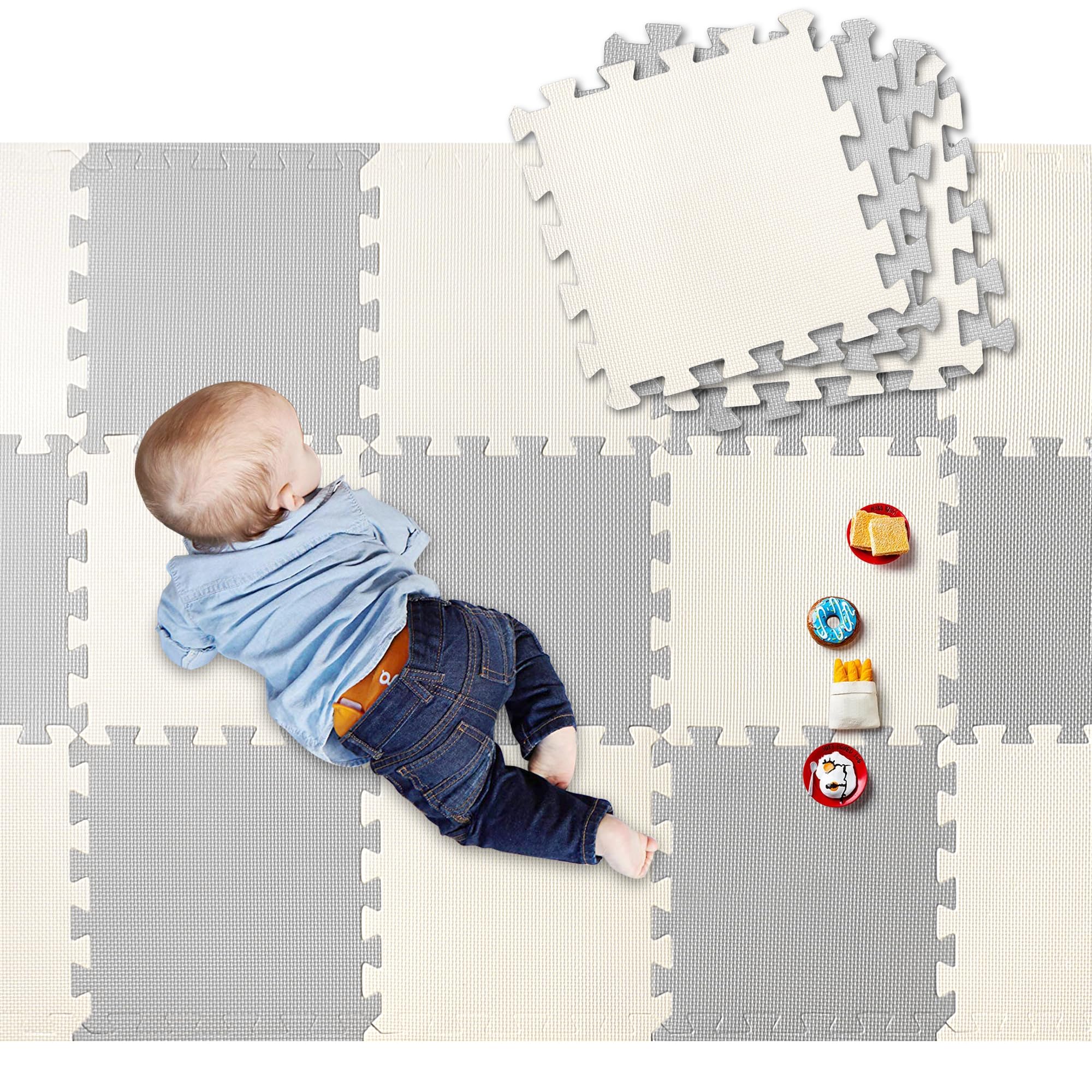 LIVINGbasics Baby Play Mat 1cm Cushioned 18 pcs Puzzle EVA Foam Exercise Play Mat 1.62 Sqm Coverage Interlocking Floor Tiles Portable Crawling Floor Mats for Kids Toddler
