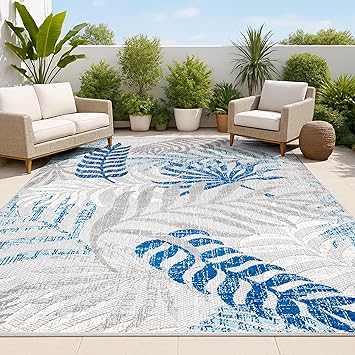 JONATHAN Y Tropics Palm Leaves Area Rug 8X10 Gray/Blue