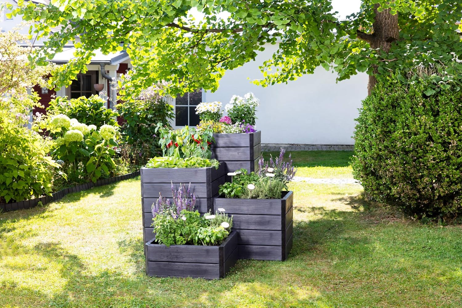 Exaco 645115-NP ERGO Square Modular Raised Garden Flower Bed, Anthracite