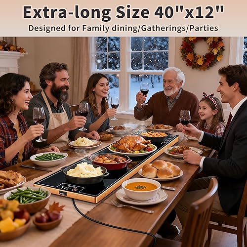 Miniatura 2 de Tapete de calentamiento para alimentos (extra largo de 40 x 12 pulgadas), bandejas de calentamiento eléctricas para bufés, fiestas y uso diario con