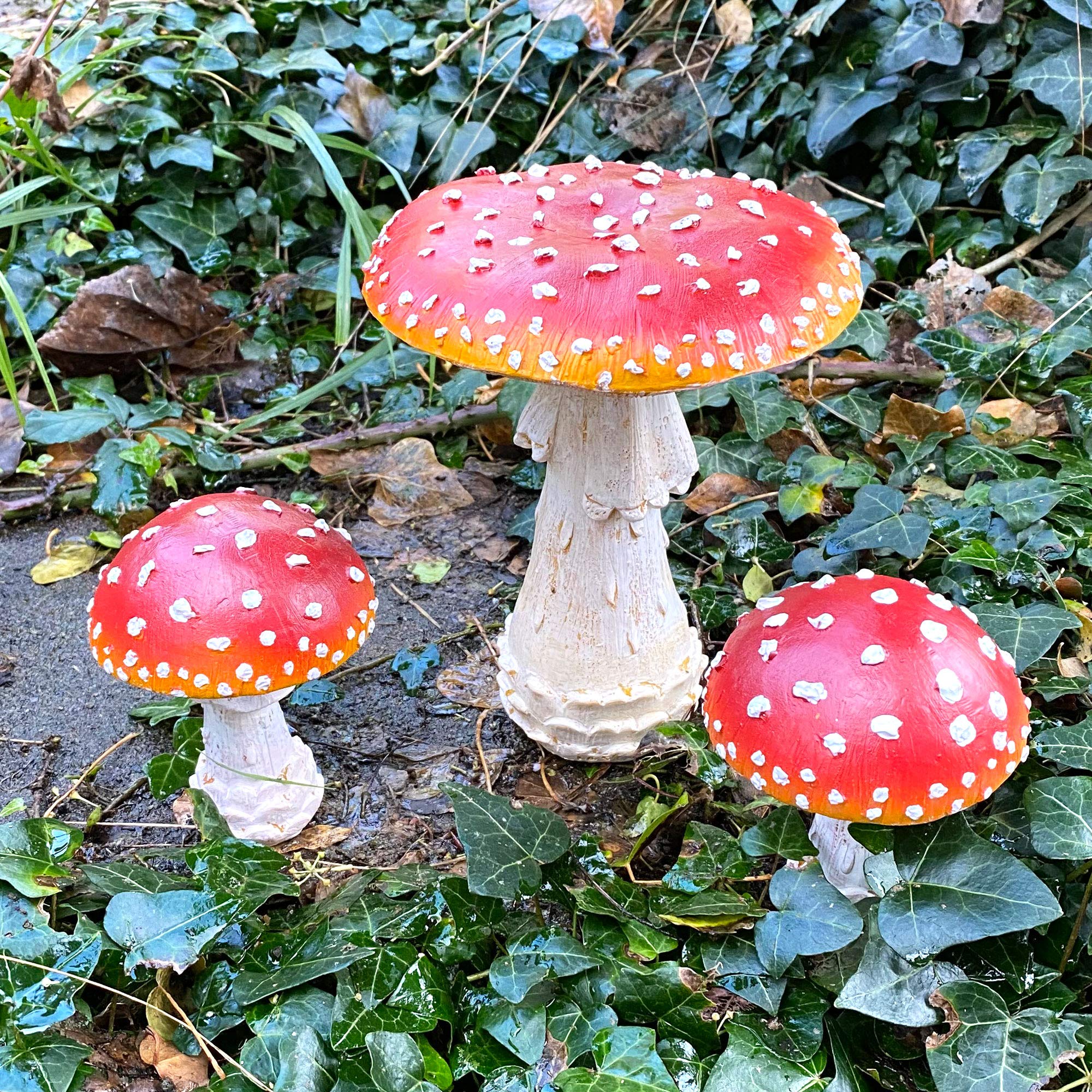Farmwood Large Mushroom Set 3 Red Toadstool Garden Ornaments