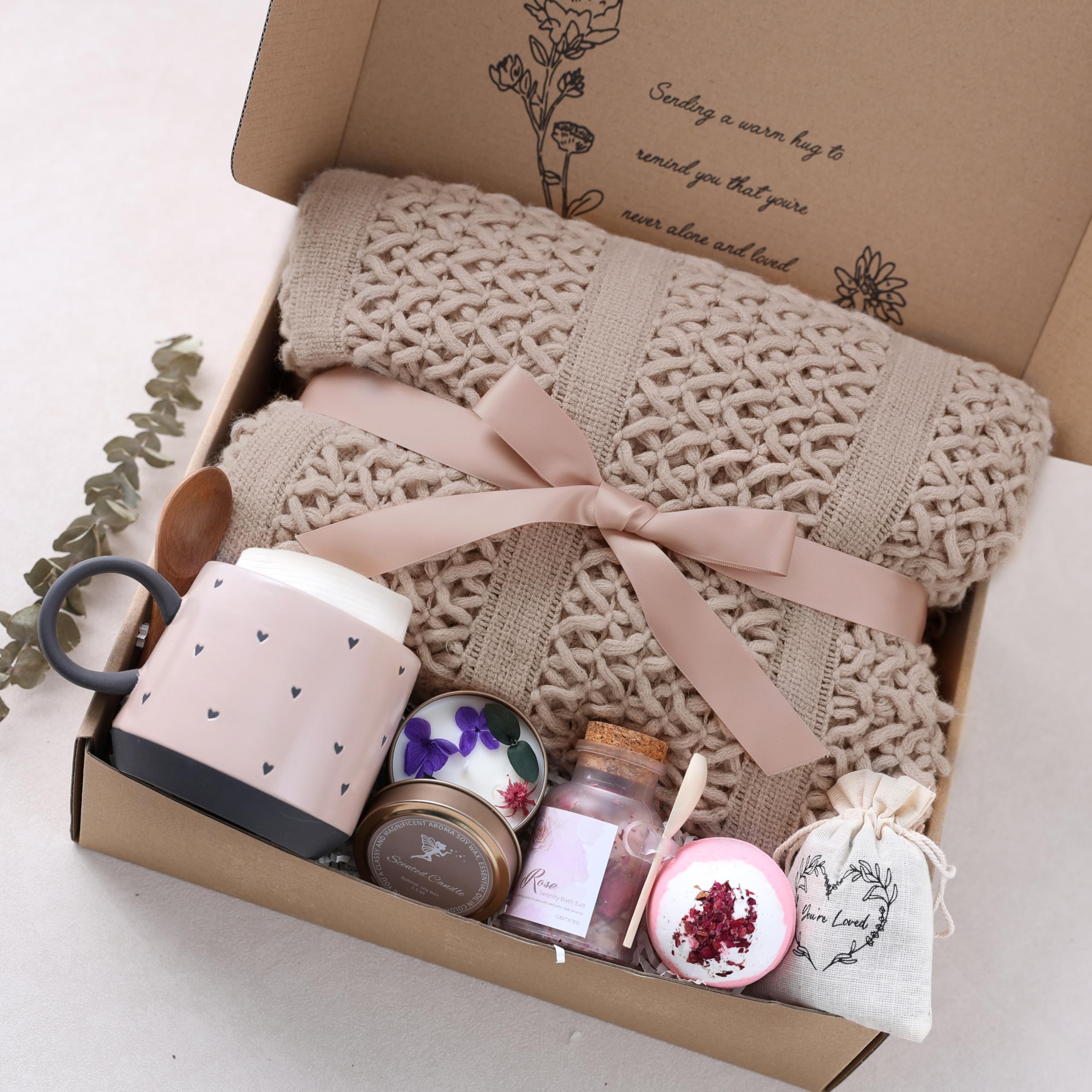 CASTATEO Get Well Gift Baskets for Women -Brithday Gift,Self Care Package,After Surgery Recovery, Sympathy/Thinking of You Gift,Condolence/Grief/Farewell/Bereavement Gifts for Women(Champagne Pink)