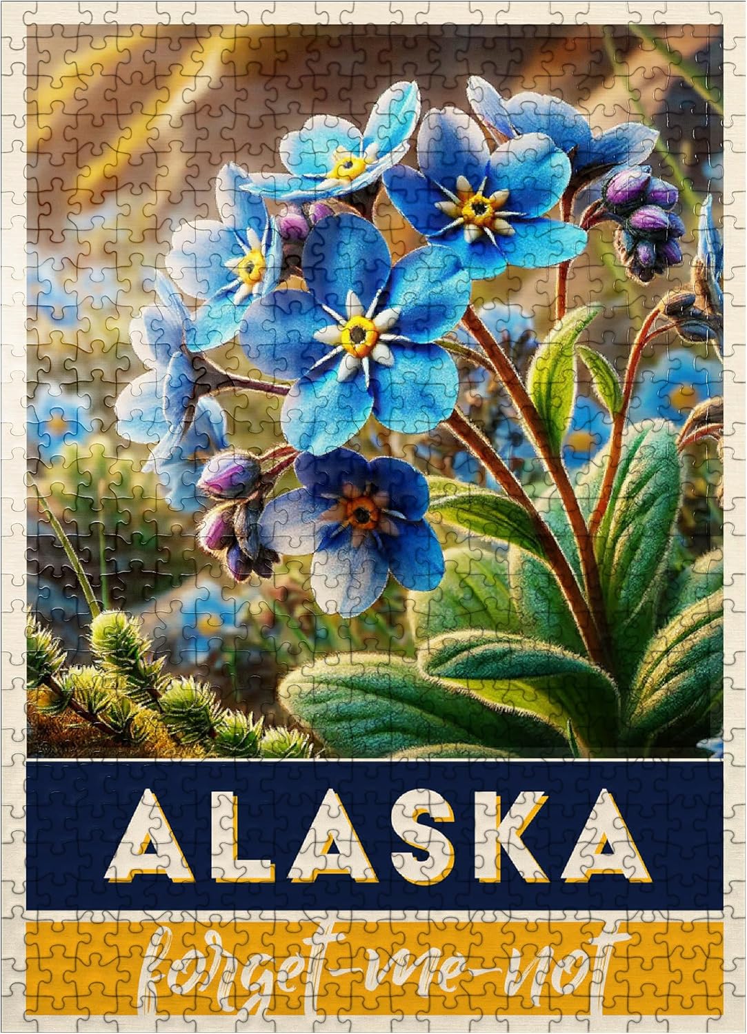 MyPuzzle State Flowers Series: Alaska, Forget-Me-Not - Premium 500 Piece Jigsaw Puzzle for Adults