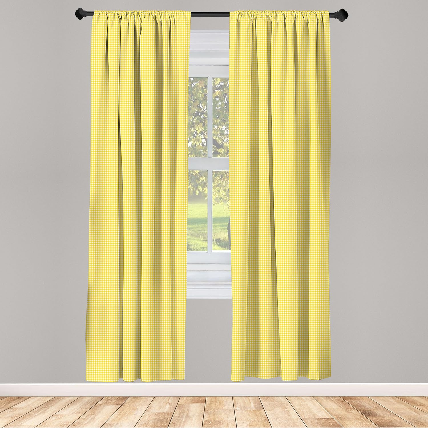 Ambesonne Checkered Window Curtains, Classic English Pattern in Yellow Picnic in Summertime Theme Retro Striped, Lightweight Decor 2-Panel Set with Rod Pocket, Pair of - 28" x 95", Pale Yellow White