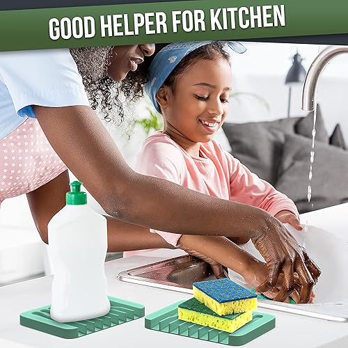 Miniatura 5 de ZAPPOWARE - Juego de 2 jaboneras de silicona con drenaje, soporte para jabón en barra (verde claro) para ducha y lavabo de baño, bandeja