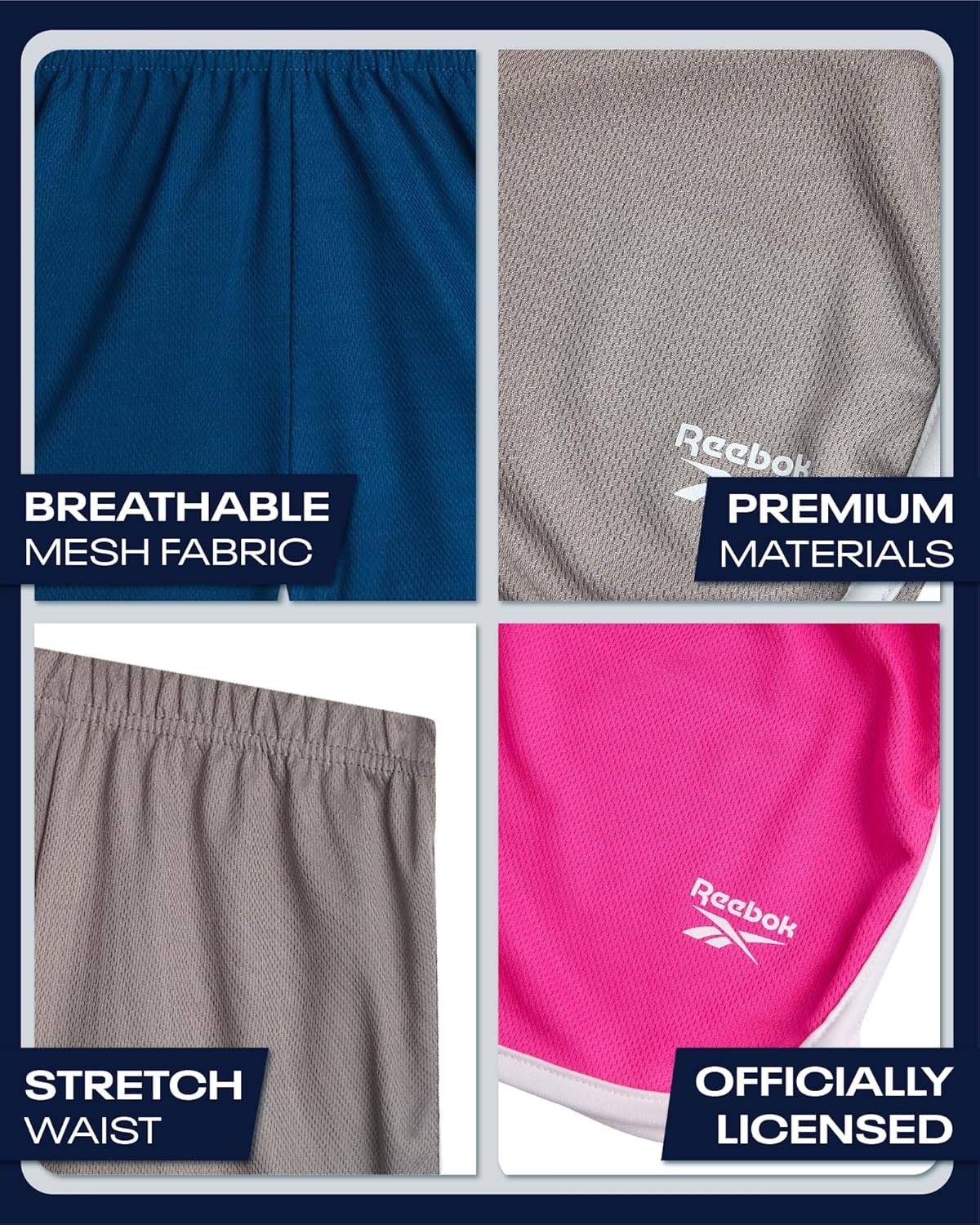 Reebok Girls Athletic Shorts - 3 Pack Active Performance Lightweight Mesh Dolphin Girls Shorts for Running Soccer Gym (7-12) - Image 3