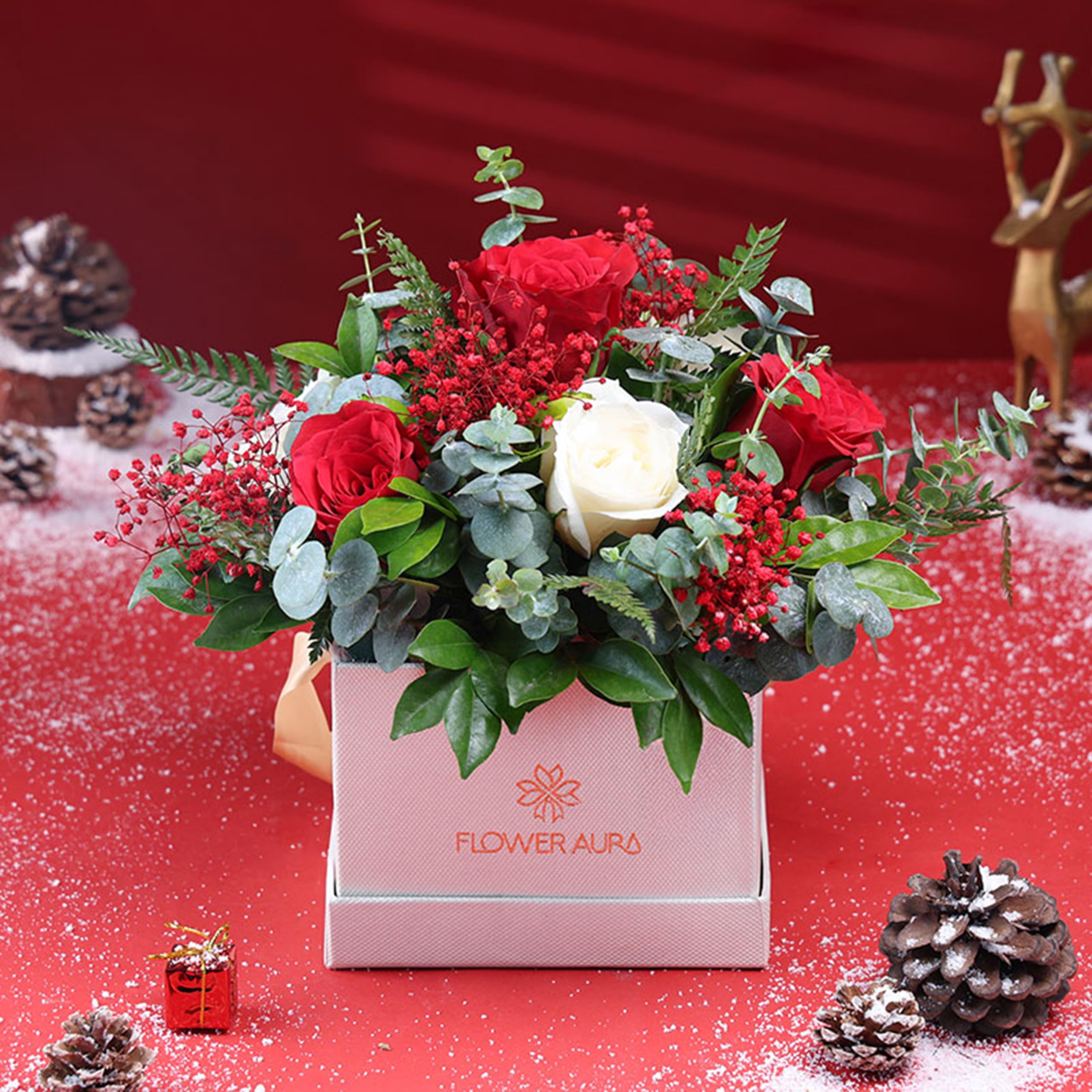 FlowerAura Premium Fresh Live Flower Bouquet of 6 Red & White Roses In Designer FA Box Gift For Birthday | Anniversary | Romantic Surprise | Rose Day | Valentine's Day (Same Day Delivery)-image-11