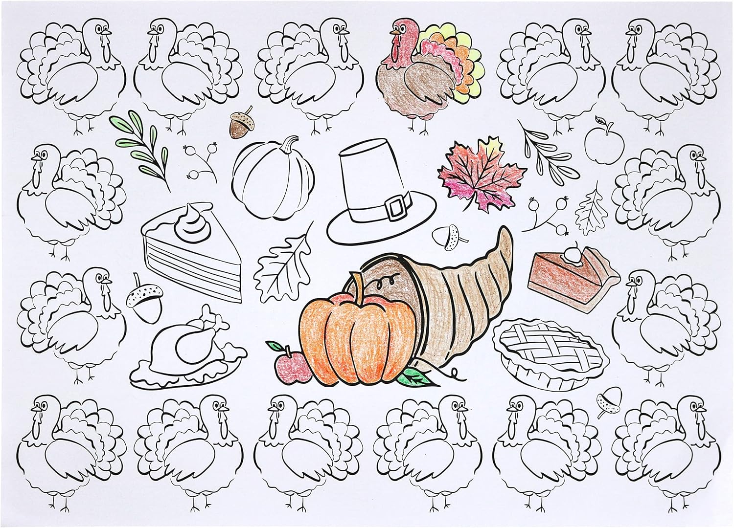 Iconikal Color-Your-Own 2-Sided Reversible Disposable Paper Place Mats, 14 x 10-inches, Happy Thanksgiving, 22-Count