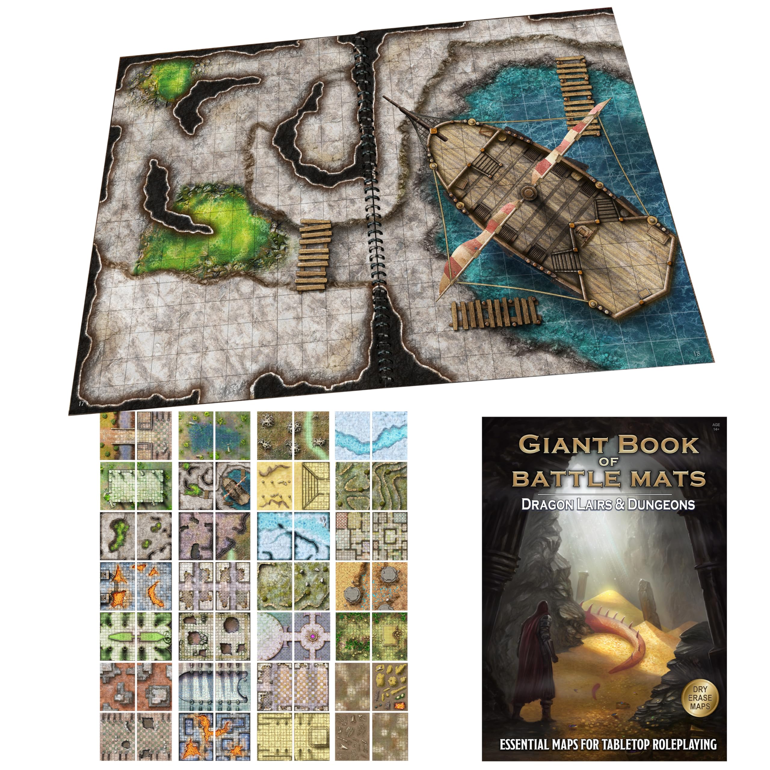 Giant Book of Battle Mats Dragon Lairs & Dungeons by Loke | Ages 14+ | 1+ Players | Reusable, Marker-Friendly Encounter Maps for Tabletop Roleplaying with Miniatures, Tokens & 3D Scenery