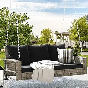 DWVO 3-Seats Wicker Hanging Porch Swing Chair