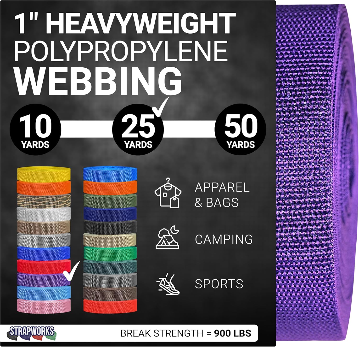 Strapworks Heavyweight Polypropylene Webbing - Heavy Duty Poly Strapping for Outdoor DIY Gear Repair