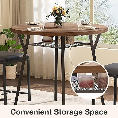 Miniatura 3 de Pamapic Juego de mesa de comedor redonda para 4, mesa de cocina y sillas para 4, mesa de pedestal circular de comedor, marco de metal sólido, ahorro