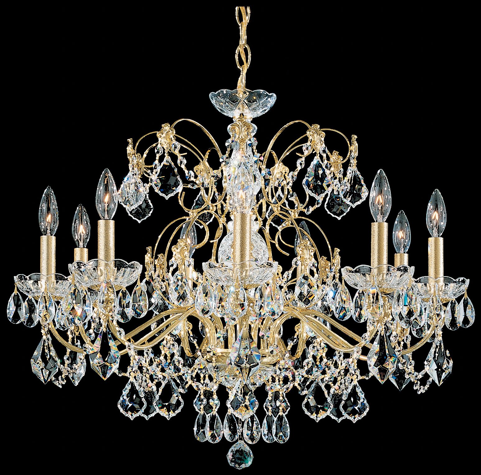 SchonbekSignature 1709-22, Century 9 Light 26in x 22in Chandelier in Heirloom Gold with Clear Heritage Handcut Crystals