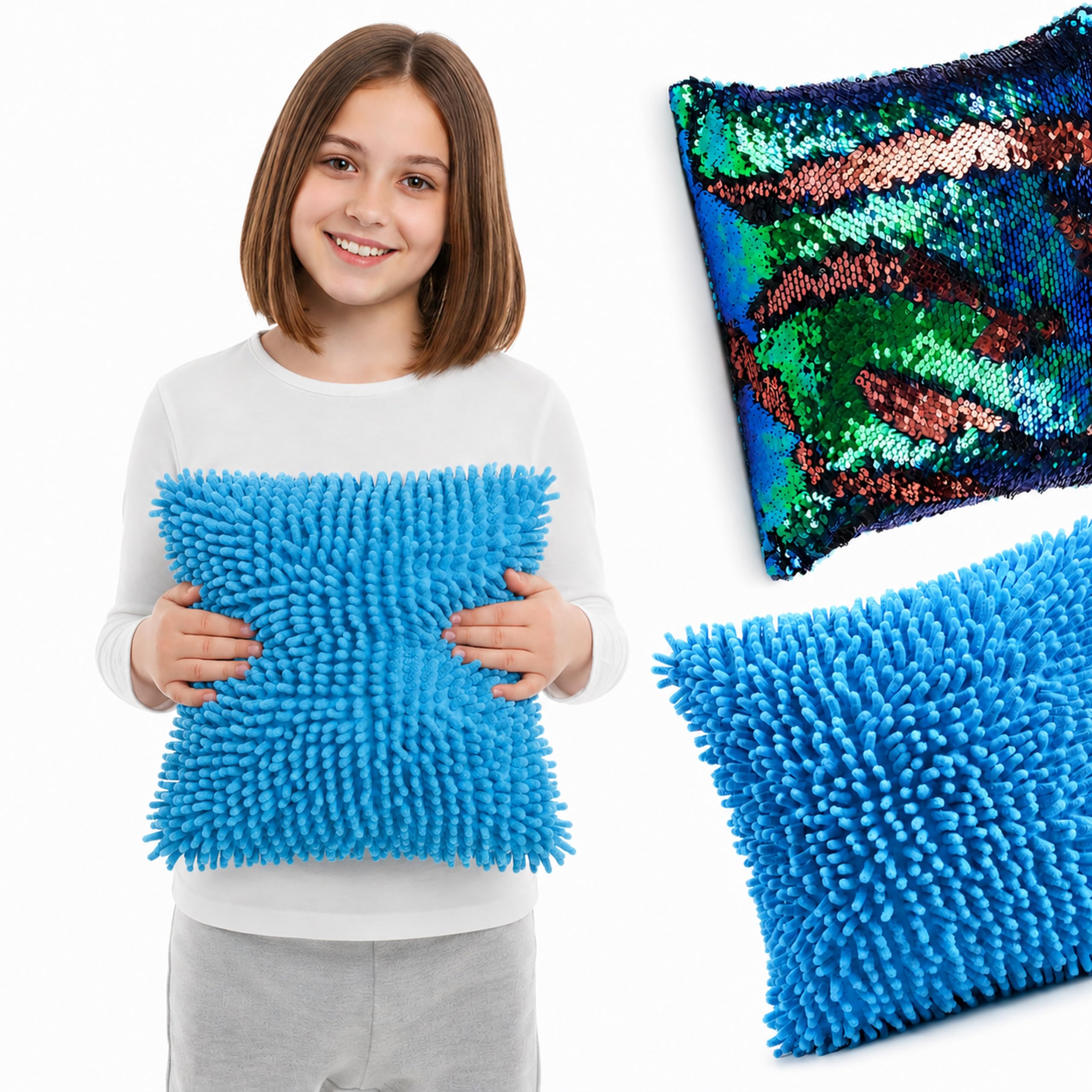 Vibrating Sensory Pillow for Kids, 12 x 12 Calming Minky Sequin Pillow