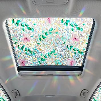 Coavas Rainbow Automotive Window Tint Stained Glass UV Privacy Static Film | Car Sunroof & Home Window Rainbow Cling, Static Vinyl, No Glue, Blocks 99% UV, Reusable Pink Florals, 17.5 x 78.7 inch