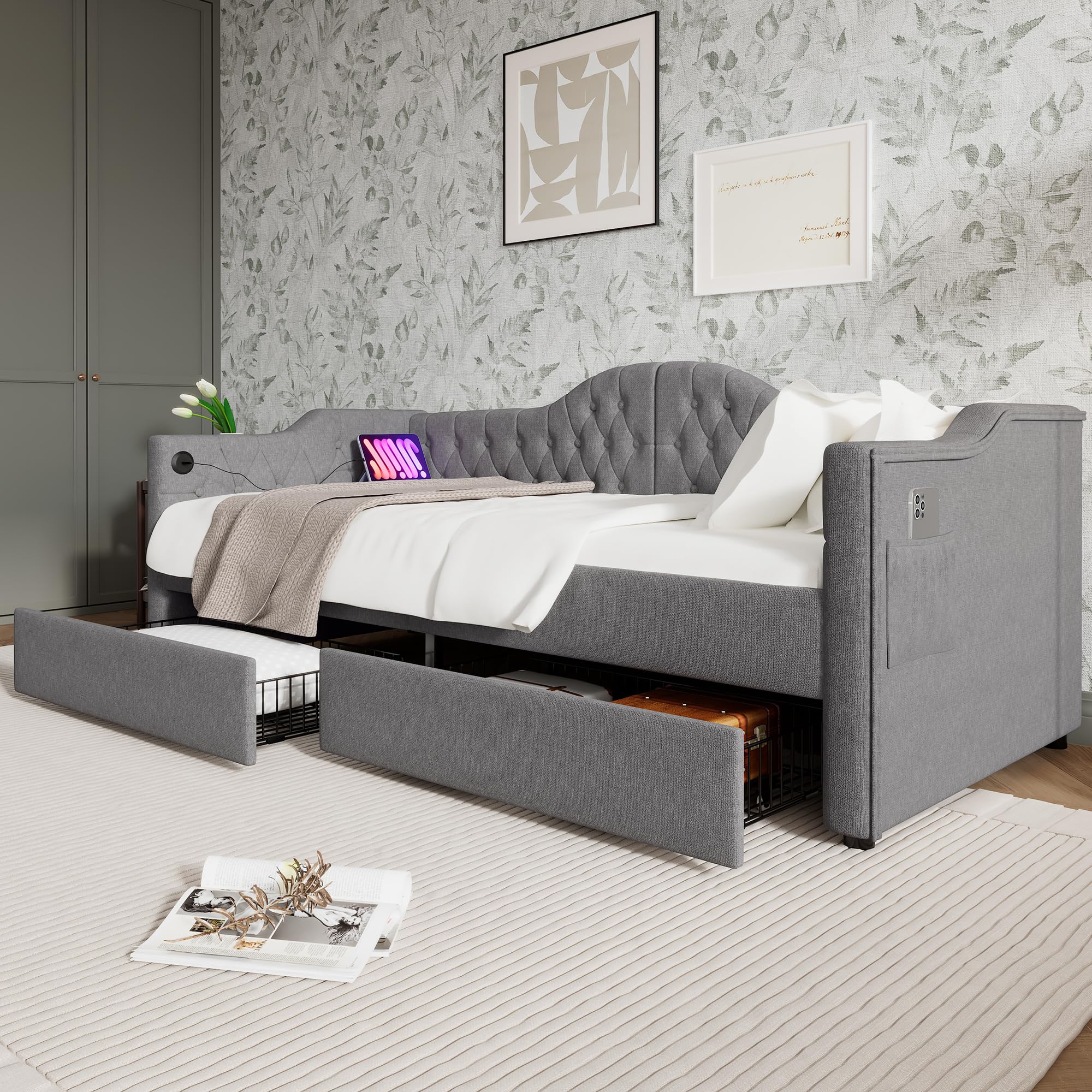Fasba Diván con Almacenamiento Integrado y Puerto USB, Ideal para Habitaciones pequeñas y familias Modelo FCLYD-AB20424344G