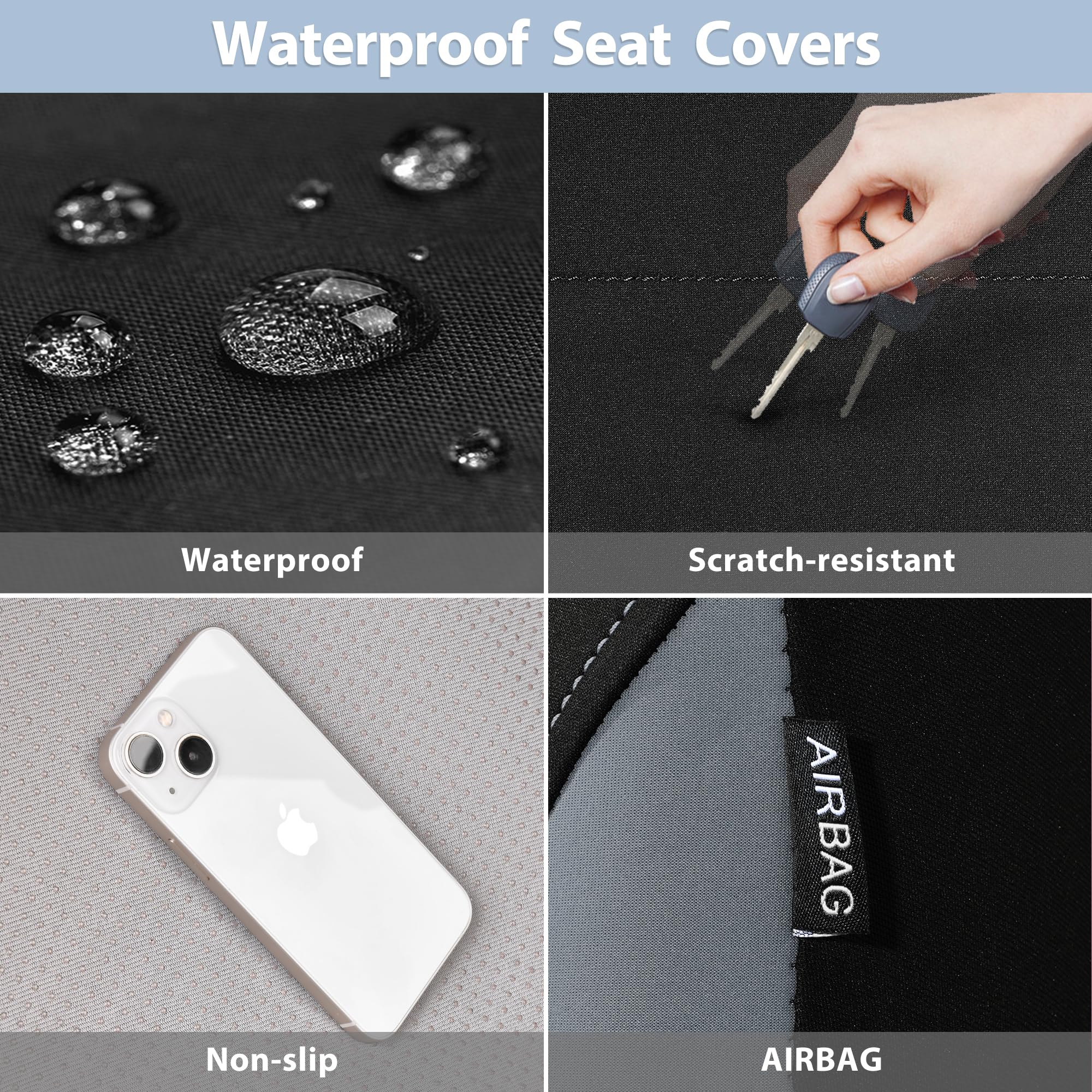 CAR PASS Waterproof Car Seat Covers Front Seats Only with 5mm Composite EVA, Neoprene Car Seat Cover with Separate Headrest Cover, Quick Setup Universal Fit for Car SUV Trucks,Airbag Compatible（Gray