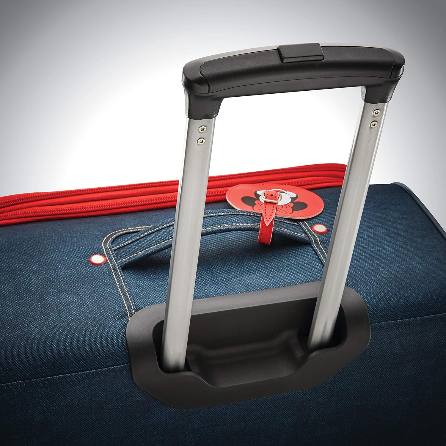 review American Tourister Disney Softside Luggage with Spinner Wheels, Minnie Mouse Denim, 21-Inch