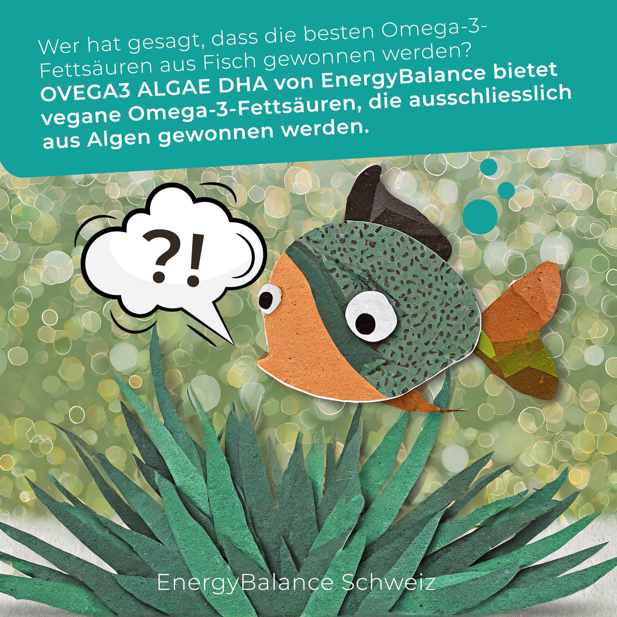 EnergyBalance Ovega3 Algae DHA – Veganes Omega 3 aus Algenöl – 60 VegeCaps mit 250 mg DHA – Pflanzliche Alternative zu Fischöl – Ohne Gelatine, Vegan, Glutenfrei