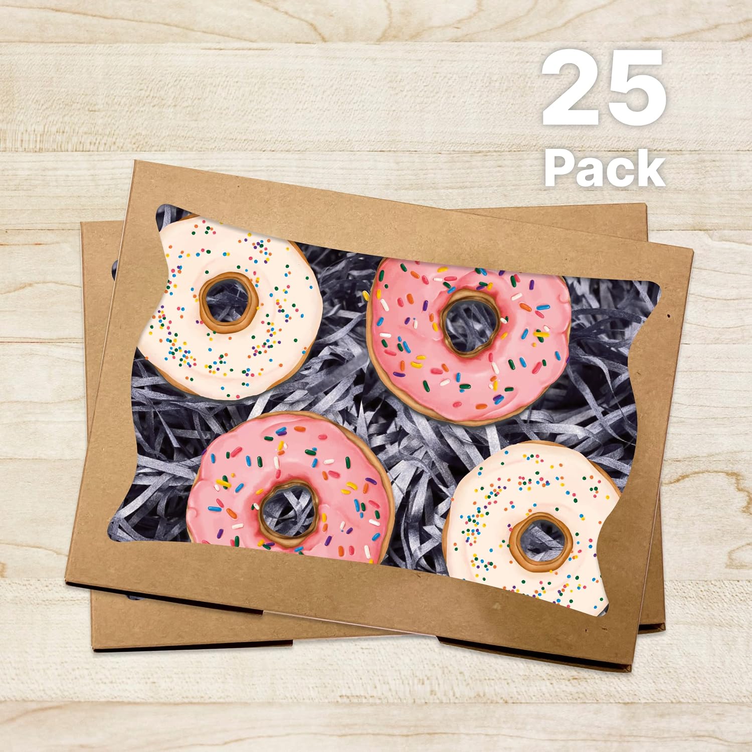 Bubbley Kraft Paper Bakery Boxes - 25-Pack Pastry Boxes with Window for Cookies, Chocolate Covered Strawberries, Macarons, and Muffins, Dessert Disposable Packaging, 8 x 6 x 2.5 Inches