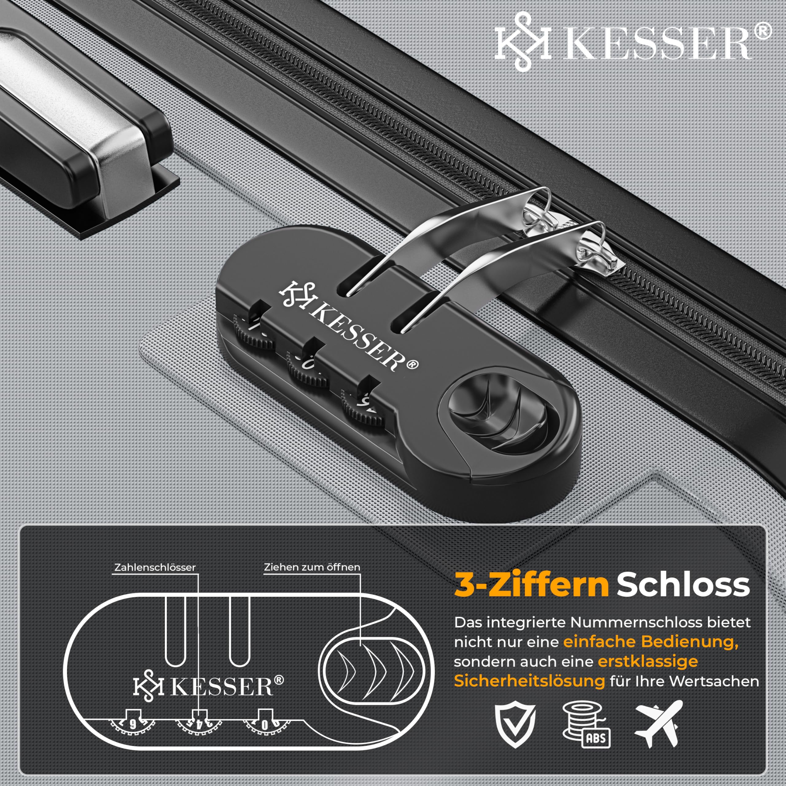 KESSER® Set de 4 Maletas rígidas, Juego Maleta Trolley Incl. báscula de Equipaje + Etiqueta de Equipaje Maleta rodante Cerradura 4 Ruedas ABS Carcasa rígida asa telescópica S-M-L-XL