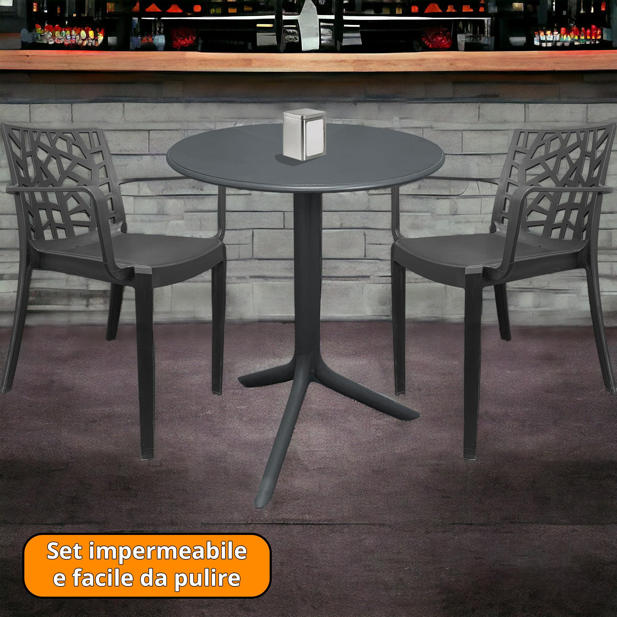 Set Giardino Sicignano 4 Sedie + Tavolo Rattan - Impilabile, UV Resistente, Colore Antracite, Made In Italy - Foto 4