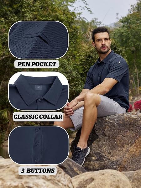 KEFITEVD Polo Shirts Uomo Manica Corta Golf Tshirts ad Asciugatura Rapida Army Tshirt Sport Outdoor Polo con portaocchiali abbottonatura Leggera T-Shirt Estiva - 4