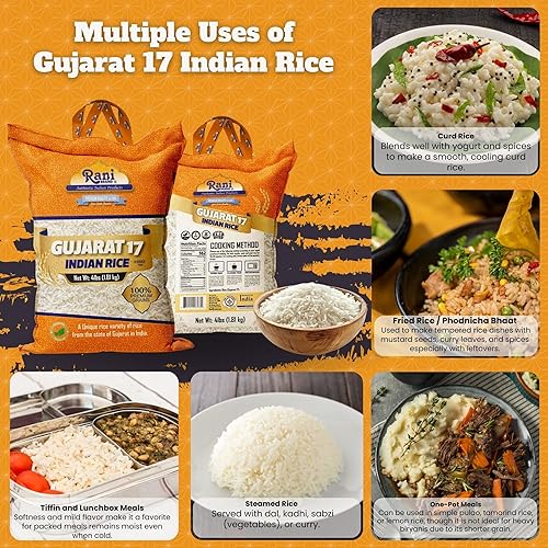 Miniatura 3 de Rani Gujarat 17 Arroz indio 64 oz (4 libras) 4.0 lbs Bolsa de tela  Todo natural  Apto para gluten  Vegano  Kosher  Calidad de exportación  Origen