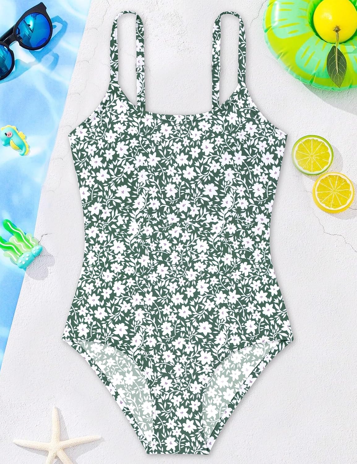 Girl Swimsuit One Piece Bathing Suit for Girls Cut Out Back Solid Color Adjustable Straps Swimwear Size 9-16 - Image 5