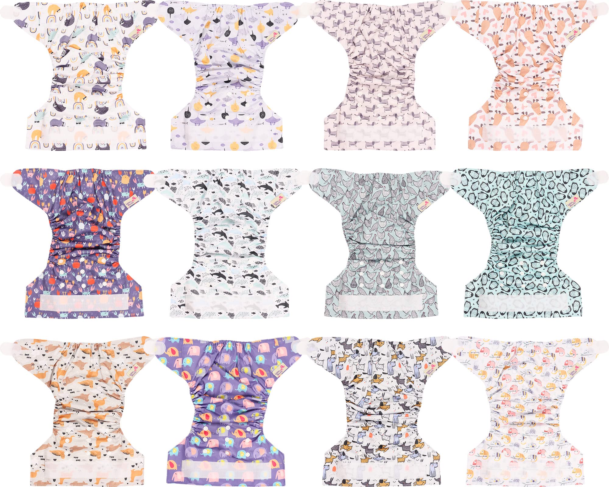 Littles and Bloomz FLV2-1202 Pannolino lavabile riutilizzabile con bottoni a pressione standard confezione da 12