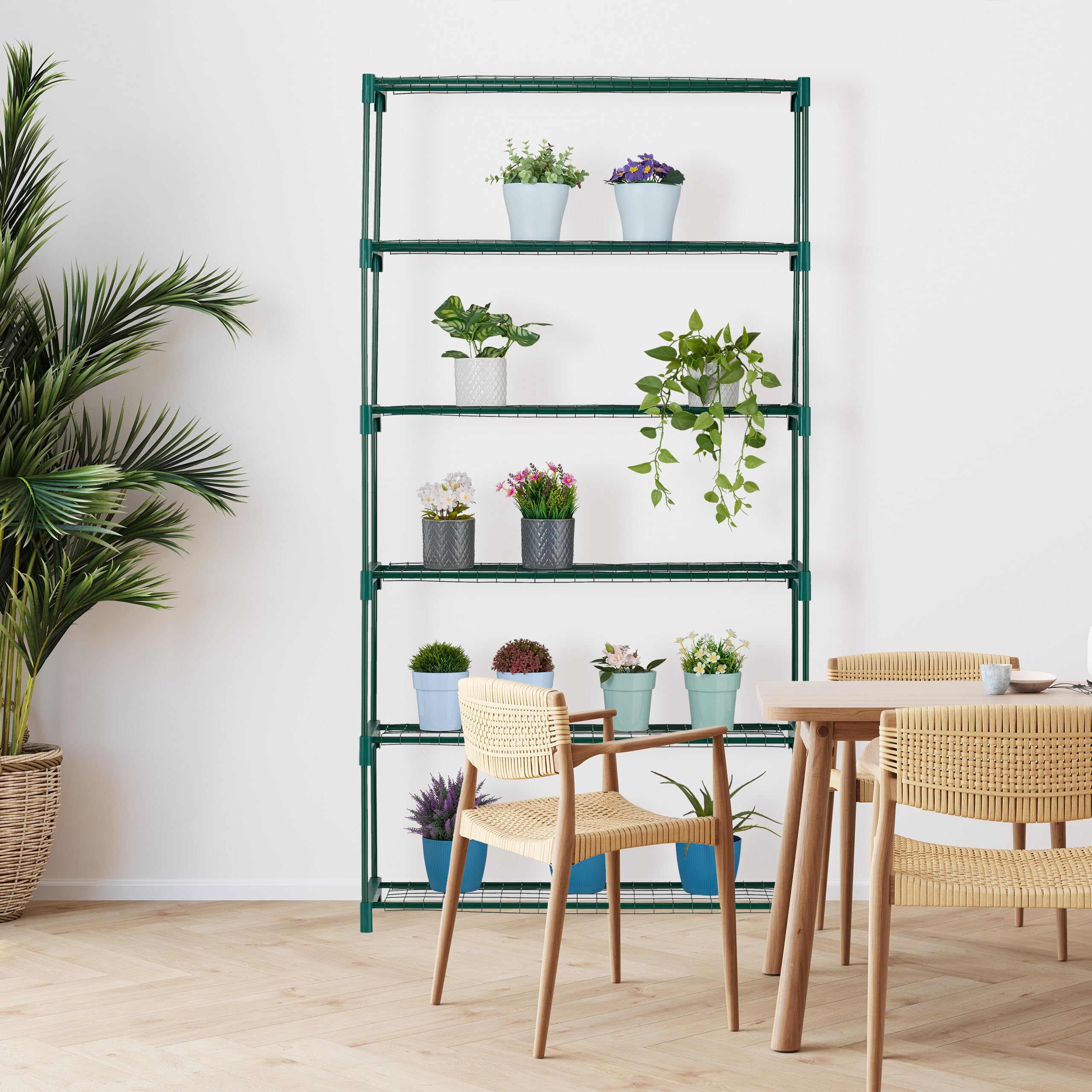 Relaxdays Étagère à plantes, 6 niveaux, support fleurs et herbes aromatiques, en métal, HxLxP : 173x91x28,5 cm, vert