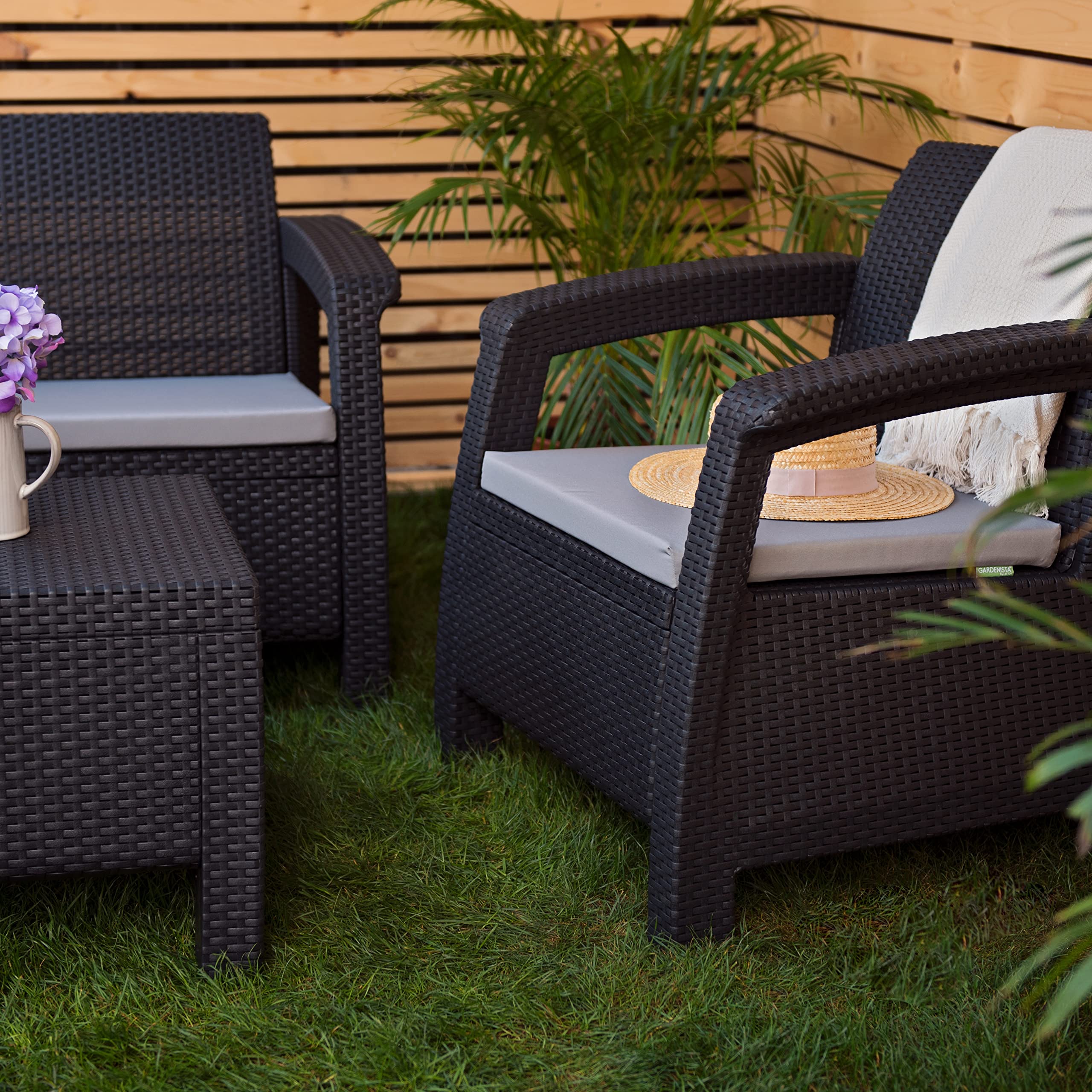 Gardenista Coussin de siège extérieur pour meubles en rotin de jardin pour Carolina | Coussin de chaise de patio résistant à l'eau | Léger et durable | 4 pièces (Gris)