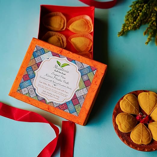 Misstevia Sugar Free & Stevia Sweetend Every Occasion Special Kesar Malai Peda Delicious and Soft Indian Sweet (250g)