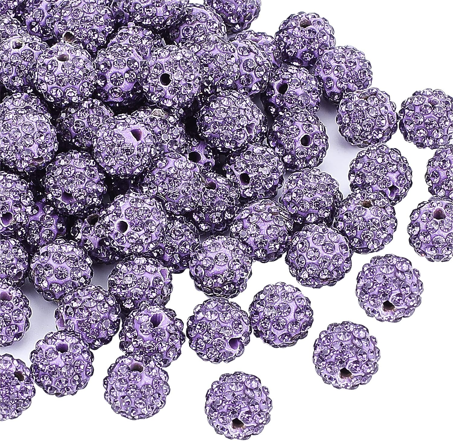 PH PandaHall About 100 Pcs Purple Rhinestone Beads 10mm Purple Clay Beads Polymer Crystal Beads Clay Pave Disco Ball Round Diamond Clay Beads for Necklace Bracelet Jewelry Making Party Decoration