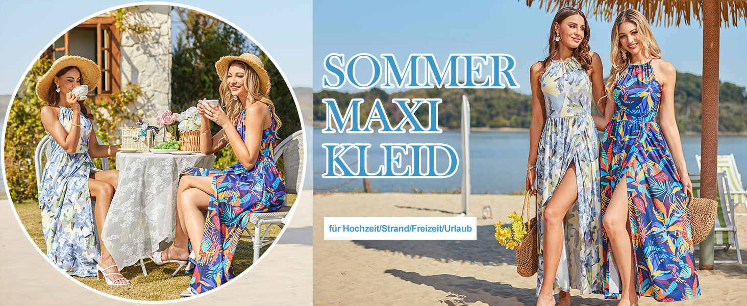 MeeQee Damen Sommerkleid - Neckholder Maxikleid Aus Polyester, Lässig & Elegant