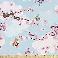 Vista 96 de Ambesonne Tela de Mariposas por Yarda, Patrones de Mariposas Estacionales Alegres Selva Tropical Naturaleza Salvaje Ilustración, Tela Decorativa