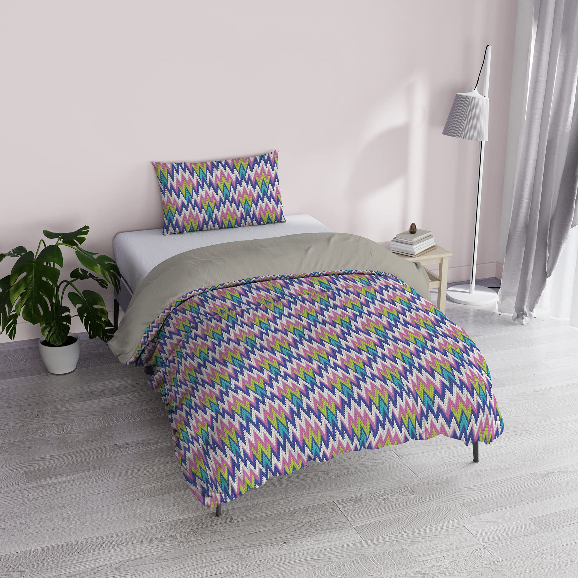 Italian Bed Linen "Fantasy Duvet Cover Printed Microfibre Zig Zag Small Double