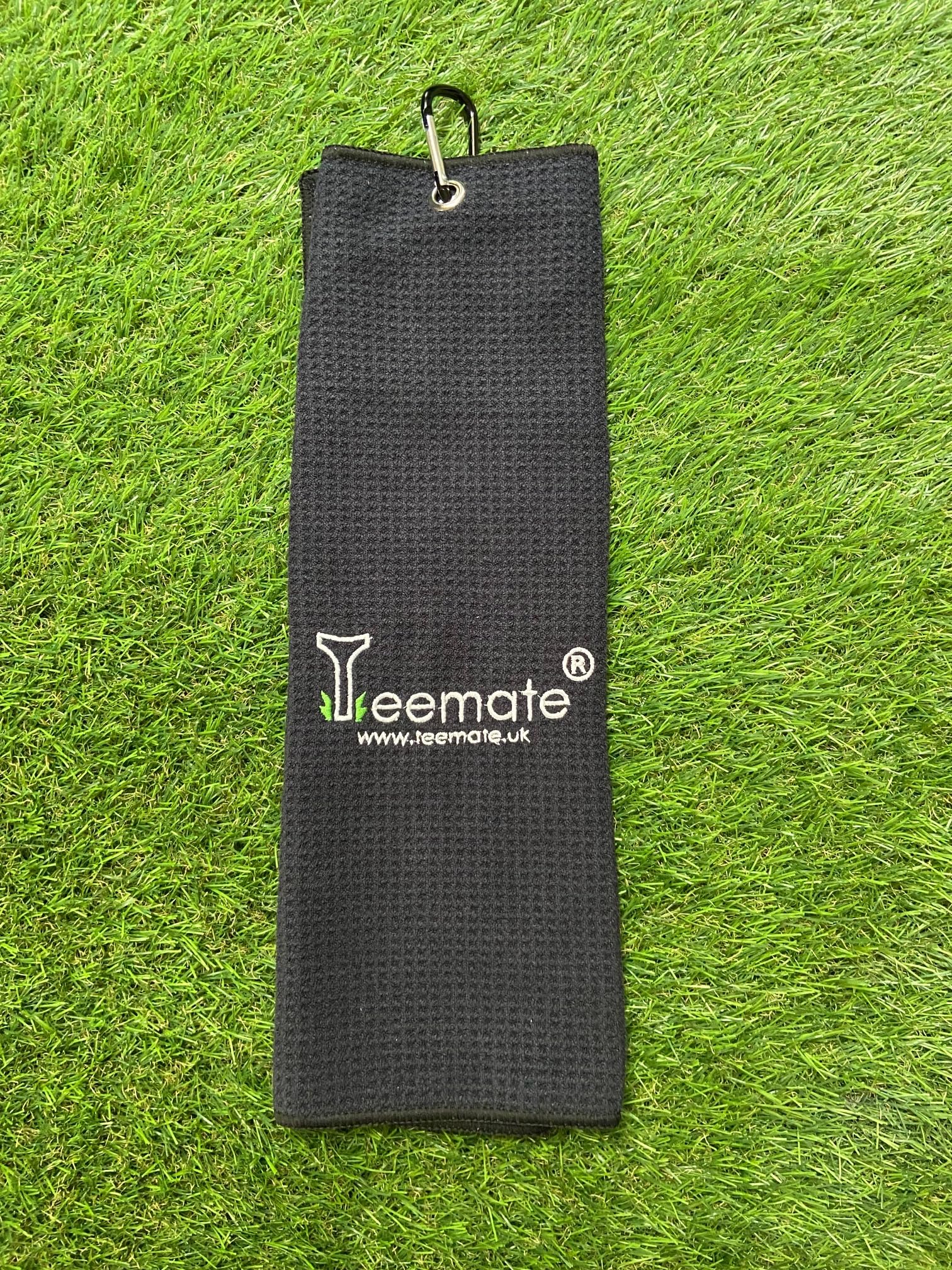 Teemate Black Tri - Fold Waffle Golf Towel (Black)