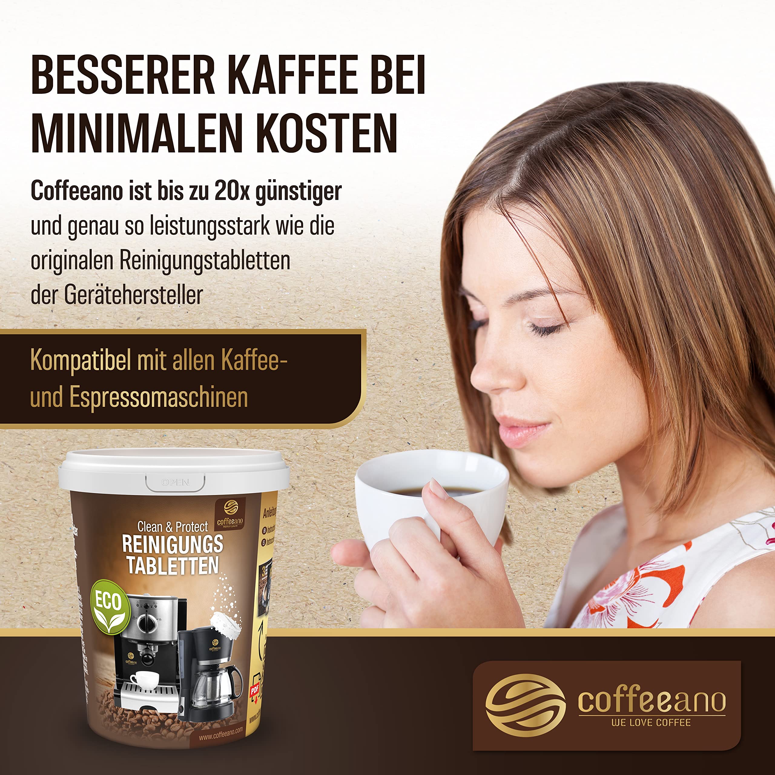 250 tabletek czyszczących do ekspresów do kawy od Jura, Siemens, EQ Series, Delonghi, Krups, Bosch, Miele, Melitta, WMF - Coffeeano tabletki czyszczące do ekspresów do kawy wszystkich typów i marek