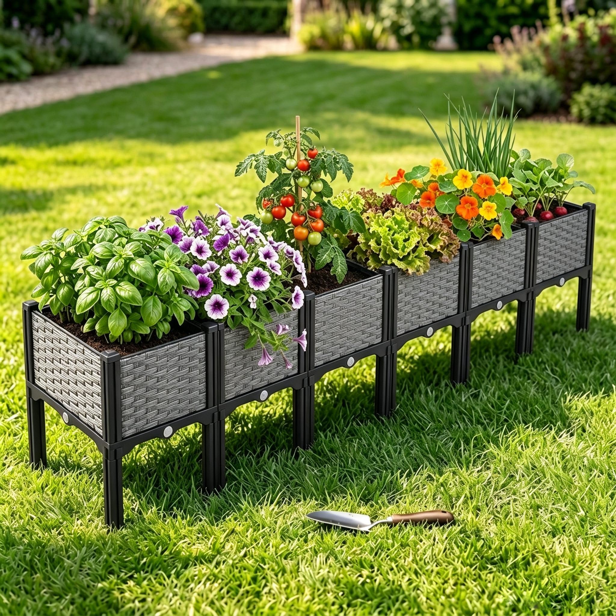 Elevated Raised Garden Bed 240x40x36cm, Large Outdoor Planter Box with Legs